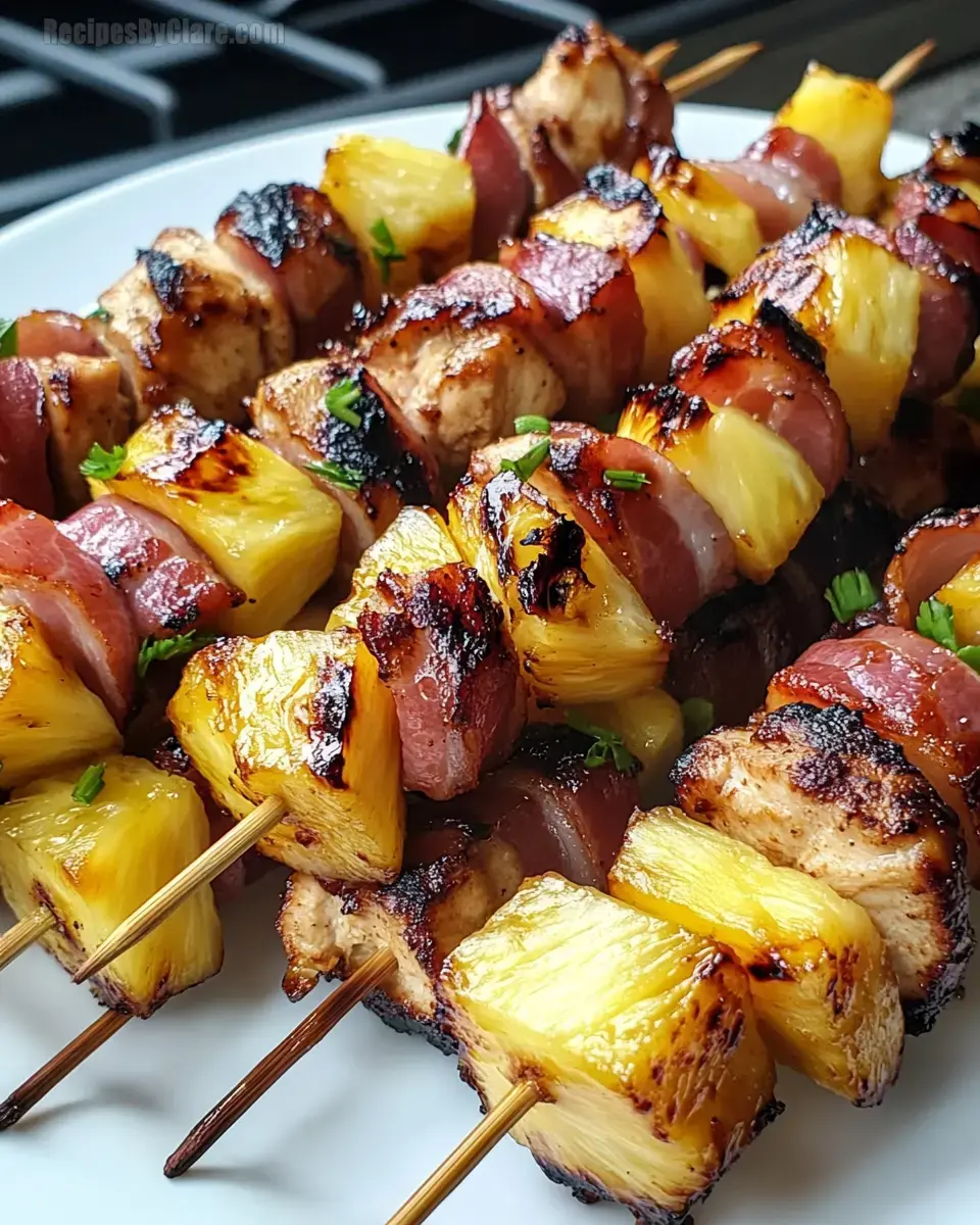 Easy Hawaiian Chicken Bacon Pineapple Kebabs for Summer Grilling